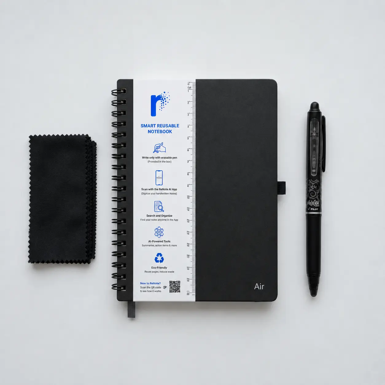 rBook reusable notebook with erasable pen and microfiber cloth